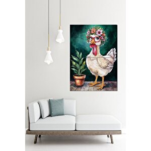 Beyaz Tavuk Ve Çiçek Art Mdf Poster 70cmx 100cm 70x100 cm
