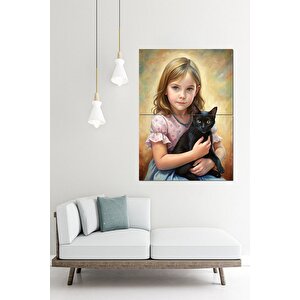 Kız Çocuğu Ve Siyah Kedi Art Mdf Poster 70cmx 100cm