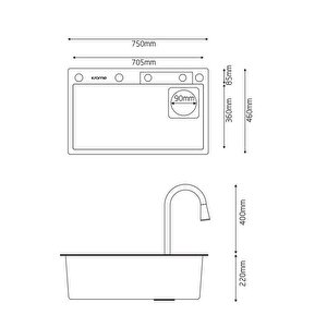 Krome Teknolojik Akıllı Eviye Seti Kombine Basic Nano Siyah Krm1010-bl