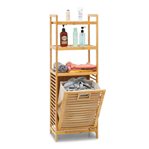 Digithome Bambu Kirli Sepetli 3 Raflı Çok Amaçlı Banyo Düzenleyici Çamaşır Sepeti Organizer Db-0002