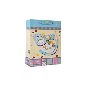 Hoş Geldin Bebek Baby Shower Boy Bebek Karton Hediye Çantası 24x18x8 Cm
