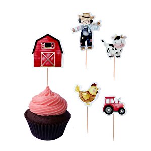 Çiftlik Hayvanları Temalı Kürdan Cupcake Kürdanı Pasta Süsü 10'lu