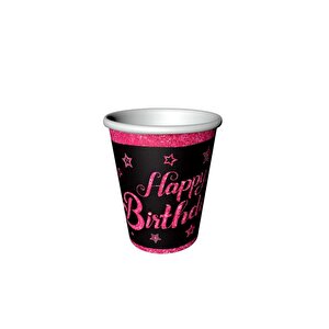 Pink Stars Happy Birthday Yazılı Karton Bardak Doğum Günü Parti Bardağı 8 Adet