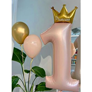 1 Yaş Taçlı Prenses Folyo Balon Pembe 122 Cm