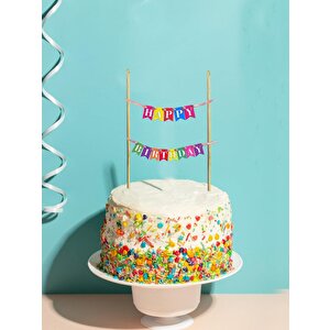 Pasta Bayrağı Happy Birthday Yazılı Renkli Doğum Günü Pasta Süsü