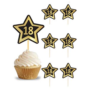 18 Yaş Temalı Kürdan Yıldız Şeklinde Cupcake Kürdanı Pasta Süsü 10'lu