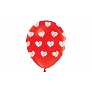 Kalp Baskılı Kırmız Balon 10'lu