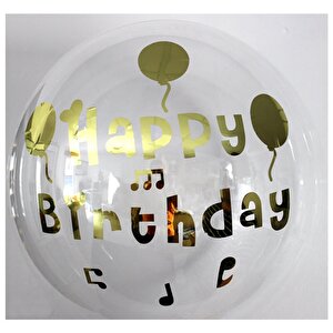 Happy Birthday Yazılı Doğum Günü Balonu Şeffaf Bobo Balon Altın