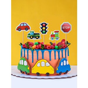Trafik Temalı Kürdan Taşıt Figürlü Cupcake Kürdanı Pasta Süsü 10'lu
