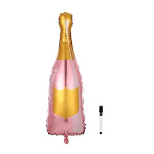 Şampanya Şişesi Özel Kalemli Folyo Balon Üzerine Yazı Yazılabilen Şampanya Şişesi Doğum Günü Parti Balonu Rose Gold 107x40 Cm
