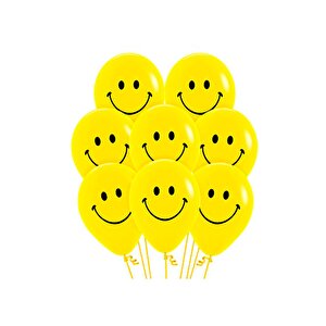Gülen Yüz Smile Baskılı Balon Parti Balonu Sarı Renkli 10'lu
