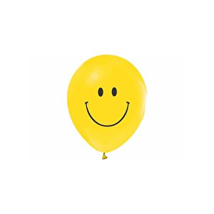 Gülen Yüz Smile Baskılı Balon Parti Balonu Sarı Renkli 10'lu