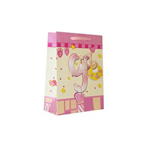 Hoş Geldin Bebek Baby Shower Girl Bebek Karton Hediye Çantası 24x18x8 Cm