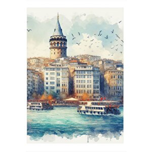 İstanbul Temalı Modern Ahşap Tablo 35cm X50cm 35x50 cm