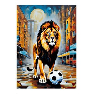 Aslan Ve Futbol Topu Mdf Poster 25cmx 35cm 25x35 cm