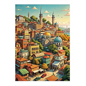 İstanbul Manzaralı Çizim Modern Mdf Tablo 35cm X50cm 35x50 cm