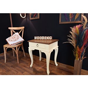 Wooding Çekmeceli Masif Krem Naturel Komodin - Yan Sehpa