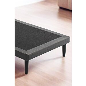 Niron Slim Baza Ve Başlık Takımı 90x200 Tek Kişilik Gri Kumaş Kaplı Metal Karyola Ve Başlık Seti