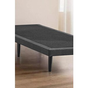 Niron Slim Karyola 90x190 Tek Kişilik Baza, Metal İskeletli Yüksek Ayaklı Koyu Gri Keten Kumaşlı