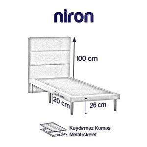 Niron Slim Baza Ve Başlık Takımı 140x190 Çift Kişilik Gri Kumaş Kaplı Metal Karyola Ve Başlık Seti