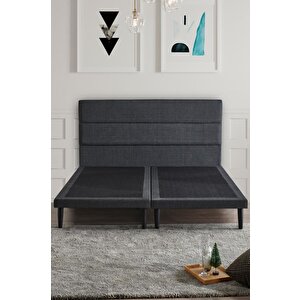 Slim Baza Ve Başlık Takımı 150x200 Çift Kişilik Gri Kumaş Kaplı Metal Karyola Ve Başlık Seti