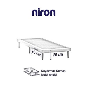Niron Slim Karyola 140x200 Çift Kişilik Baza, Metal İskeletli Yüksek Ayaklı Koyu Gri Keten Kumaşlı