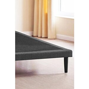 Niron Slim Karyola 140x200 Çift Kişilik Baza, Metal İskeletli Yüksek Ayaklı Koyu Gri Keten Kumaşlı