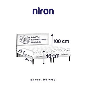 Niron Slim Pocket Yatak Seti 160x200 Çift Kişilik Paket Yaylı Yatak, Gri Metal Baza Ve Başlık Takımı