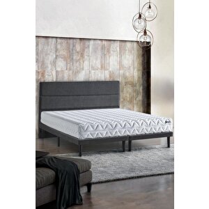 Slim Pocket Yatak Seti 140x200 Çift Kişilik Paket Yaylı Yatak, Gri Metal Baza Ve Başlık Takımı