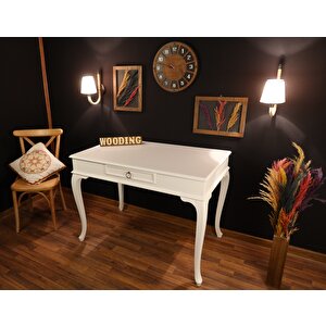 Wooding 110 Cm Çekmeceli Masif Lake Beyaz Çalışma Masası
