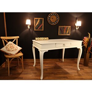 Wooding 120 Cm Çekmeceli Masif Lake Beyaz Çalışma Masası