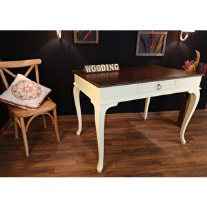 Wooding 110 Cm Çekmeceli Masif Krem Ceviz Çalışma Masası