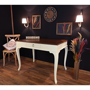 Wooding 110 Cm Çekmeceli Masif Krem Ceviz Çalışma Masası