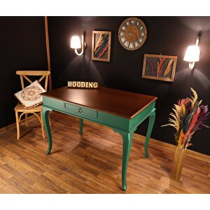 Wooding 120 Cm Çekmeceli Masif Yeşil Ceviz Çalışma Masası