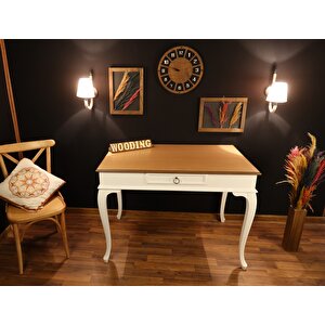 Wooding 110 Cm Çekmeceli Masif Beyaz Naturel Çalışma Masası
