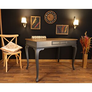 Wooding 120 Cm Çekmeceli Masif Antrasit Naturel Çalışma Masası