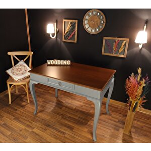 Wooding 120 Cm Çekmeceli Masif Gri Ceviz Çalışma Masası