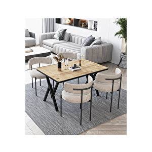 Pi̇ero Teddy Sandalye 80x120 Yemek Masası Mutfak Masası 4 Kişilik Masa Sandalye Takımı(bukle Kumaş)