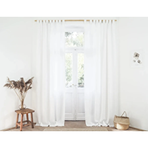 Kemerli Keten Rustik Tül Perde Pilesiz 500x200 cm