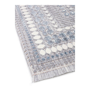 Broadway Koleksiyonu Mavi Tonlarda Modern İskandinav Vintage  Kilim Desenli Halı Yolluk 80x150 cm