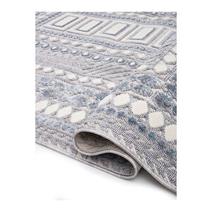 Broadway Koleksiyonu Mavi Tonlarda Modern İskandinav Vintage  Kilim Desenli Halı Yolluk 80x150 cm