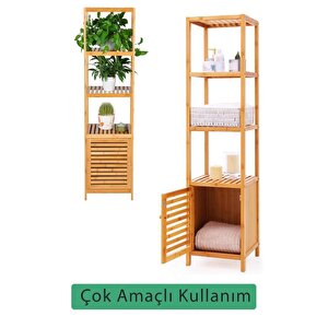 Digithome Bambu Tek Kapaklı 4 Raflı Çok Amaçlı Düzenleyici Organizer Dolap - Db-0003