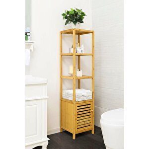 Digithome Bambu Tek Kapaklı 4 Raflı Çok Amaçlı Düzenleyici Organizer Dolap - Db-0003