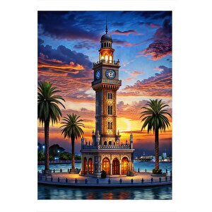 İzmir Saat Kulesi Desenli Ahşap Tablo 35cm X50cm 35x50 cm