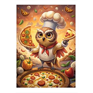 Pizza Yapan Şef Baykuş Tasarım Mdf Tablo 25cmx 35cm 25x35 cm