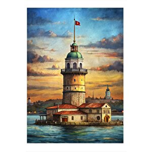 Gün Batımında Kız Kulesi Tasarım Ahşap Tablo 35cm X50cm 35x50 cm