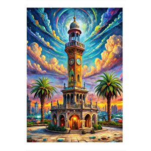 İzmir Saat Kulesi Çizimi Tasarım Mdf Tablo 35cm X50cm 35x50 cm