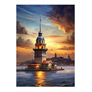 Gün Batımı Ve Kız Kulesi Model Mdf Tablo 25cmx 35cm 25x35 cm