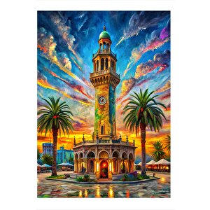 Saat Kulesi Çizimi Mdf Poster 25cmx 35cm 25x35 cm