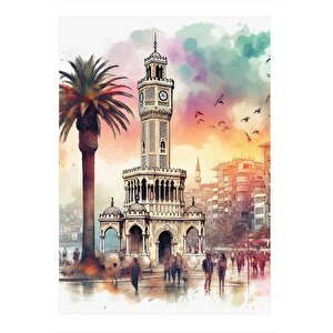 İzmir Saat Kulesi Model Ahşap Tablo 25cmx 35cm 25x35 cm